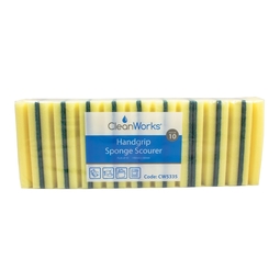 CleanWorks Handgrip Sponge Scourer Yellow/Green (Pack 10)
