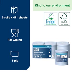 Tork Centrefeed Wiping Paper Blue 165M