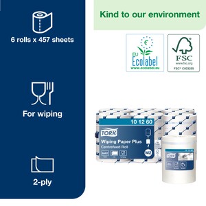 Tork Centrefeed Wiping Paper Plus White 160M
