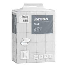 Katrin Plus V-fold Paper Towels Zig Zag 2Ply White 200 Sheet (Case 4000)