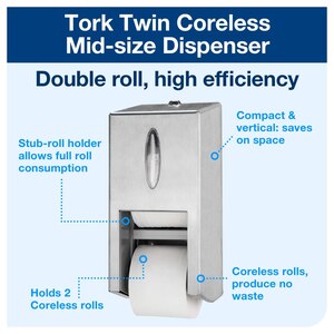 Tork Twin Coreless Mid-size Toilet Paper Roll Dispenser Stainless Steel