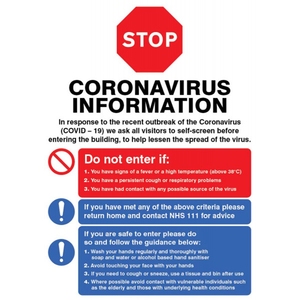 Stop Coronavirus Information Poster 420x594MM