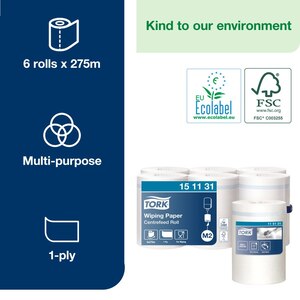 Tork Wiping Paper 1Ply White 275M Case 6