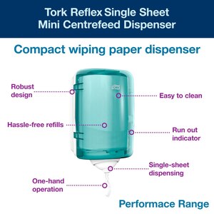 Tork Reflex Mini Centrefeed Dispenser White and Turquoise