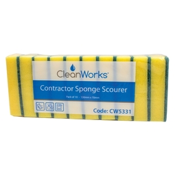 CleanWorks Contractor Sponge Scourers Yellow 13x7CM (Pack 10)