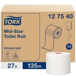 Tork Mid-Size Toilet Tissue Roll 1Ply White 130M  