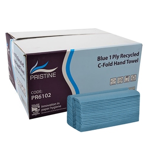 PRISTINE Standard Blue 1Ply Recycled C-Fold Hand Towel