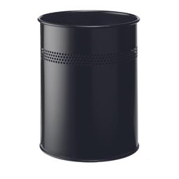 Durable Metal Waste Bin with Perforated Ring Black 15 Litre