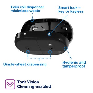Tork SmartOne Mini Twin Toilet Roll Dispenser Black